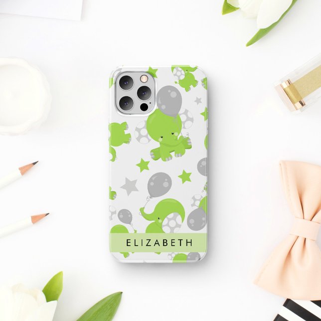 Pattern Of Green Elephants, Stars, Your Name Case-Mate iPhone Case (Creator Uploaded)