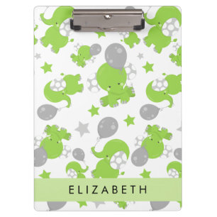 Pattern Of Green Elephants, Stars, Your Name Clipboard