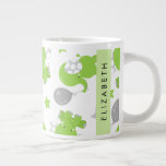 Pattern Of Green Elephants, Stars, Your Name Large Coffee Mug<br><div class="desc">Cute,  fun and adorable pattern with green elephants,  balloons and stars. Modern and trendy gift,  perfect for the elephant lover in your life. Personalise by adding your name,  nickname,  monogram or initials.</div>