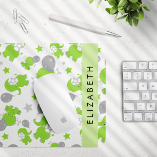 Pattern Of Green Elephants, Stars, Your Name Mouse Pad