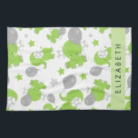 Pattern Of Green Elephants, Stars, Your Name Tea Towel<br><div class="desc">Cute,  fun and adorable pattern with green elephants,  balloons and stars. Modern and trendy gift,  perfect for the elephant lover in your life. Personalise by adding your name,  nickname,  monogram or initials.</div>