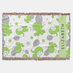 Pattern Of Green Elephants, Stars, Your Name Throw Blanket