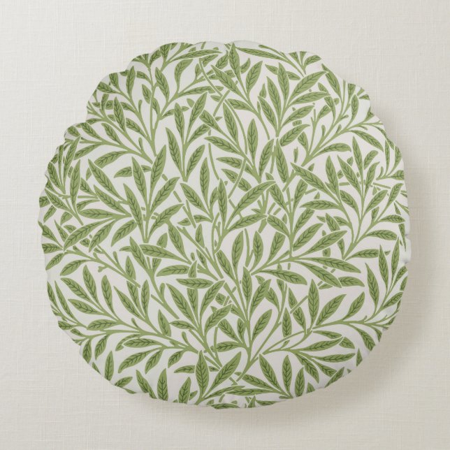 Pattern of green leafy branches  round cushion (Front)