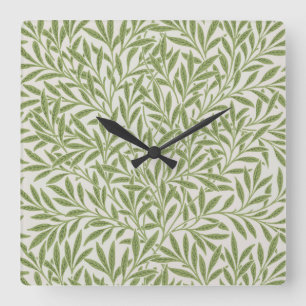 Pattern of green leafy branches  square wall clock