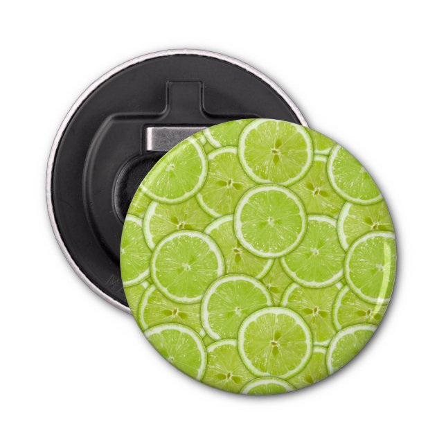 Pattern Of Green Lime Slices Bottle Opener (Front)