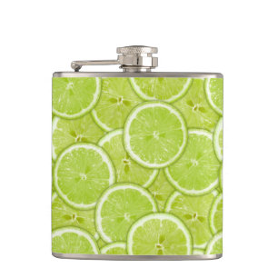 Pattern Of Green Lime Slices Hip Flask
