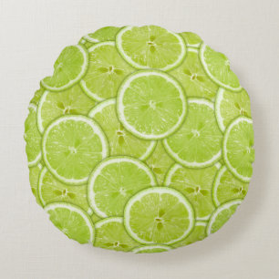 Pattern Of Green Lime Slices Round Cushion