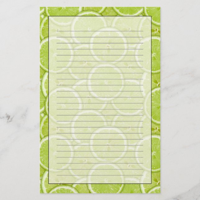 Pattern Of Green Lime Slices Stationery (Front)