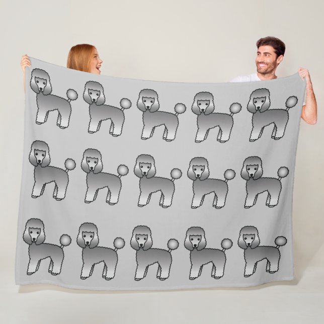 Pattern Of Grey Toy Poodle Cartoon Dogs Fleece Blanket (In Situ)