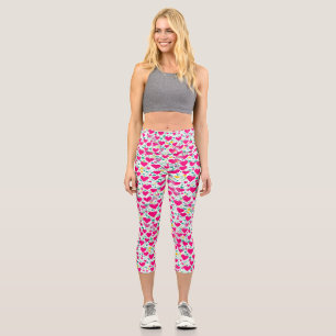 Pattern of hearts and green leaves capri leggings