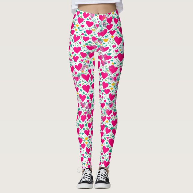 Pattern of hearts and green leaves leggings (Front)