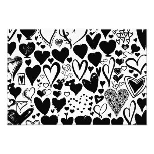 Pattern Of Hearts, Black Hearts, Black and White Photo Print