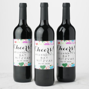 Pattern Of Hearts, Colourful Hearts, Bat Mitzah Wine Label
