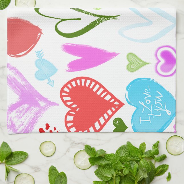 Pattern Of Hearts, Colourful Hearts, Hearts Patter Tea Towel (Folded)