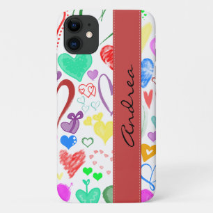 Pattern Of Hearts, Colourful Hearts, Your Name iPhone 11 Case