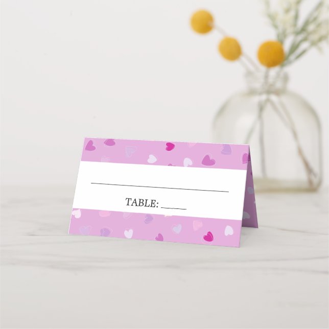 Pattern Of Hearts, Purple Hearts, Love, Wedding Place Card (Front)