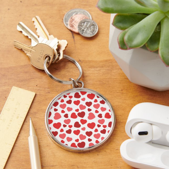 Pattern Of Hearts, Red Hearts, Hearts Pattern Key Ring (Desk)