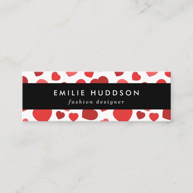 Pattern Of Hearts, Red Hearts, Hearts Pattern Mini Business Card (Front)