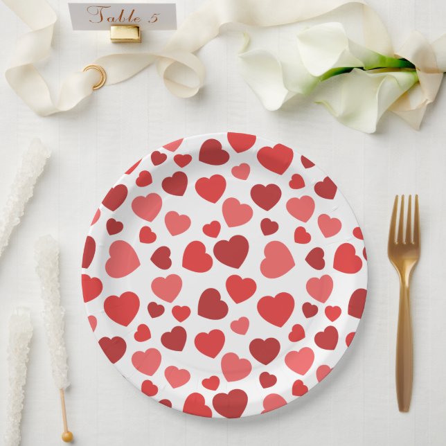 Pattern Of Hearts, Red Hearts, Hearts Pattern Paper Plate (Wedding)