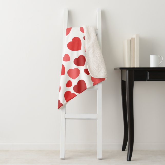 Pattern Of Hearts, Red Hearts, Hearts Pattern Sherpa Blanket (In Situ)