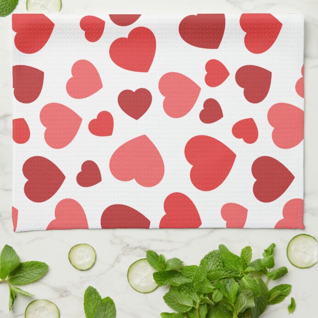 Pattern Of Hearts, Red Hearts, Hearts Pattern Tea Towel (Folded)