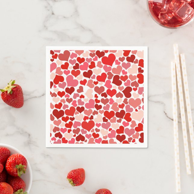 Pattern Of Hearts, Red Hearts, Love Napkin (Insitu)