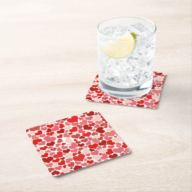 Pattern Of Hearts, Red Hearts, Love Square Paper Coaster (Insitu)
