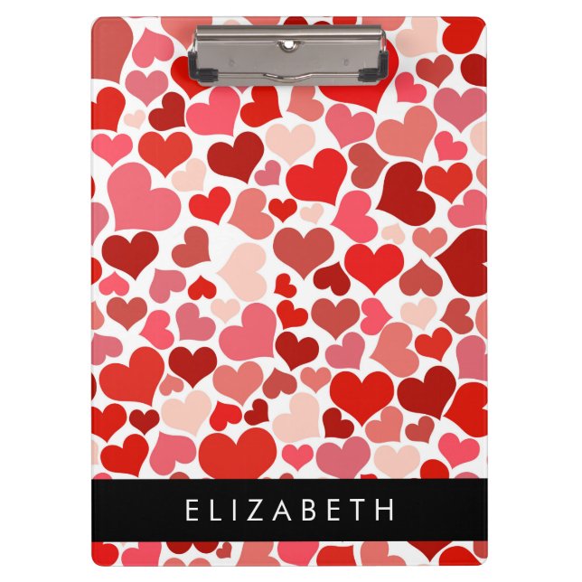 Pattern Of Hearts, Red Hearts, Love, Your Name Clipboard (Front)