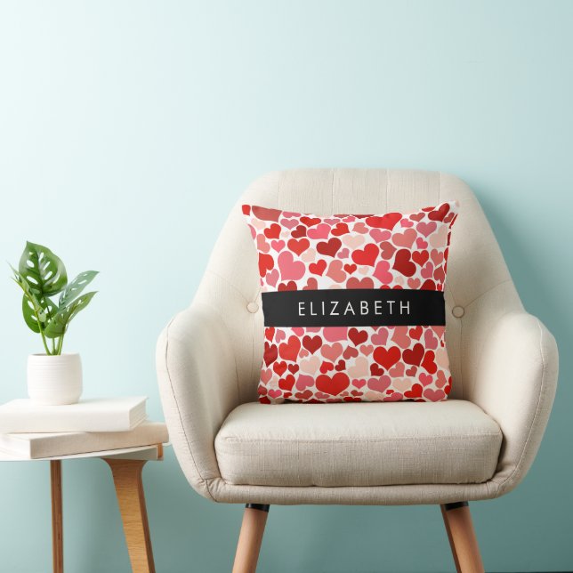 Pattern Of Hearts, Red Hearts, Love, Your Name Cushion (Chair)