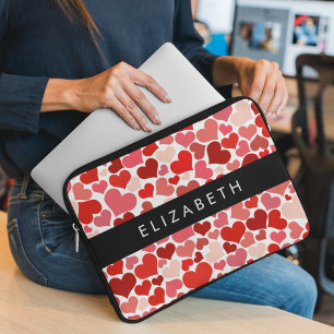 Pattern Of Hearts, Red Hearts, Love, Your Name Laptop Sleeve