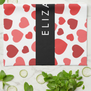 Pattern Of Hearts, Red Hearts, Your Name Tea Towel