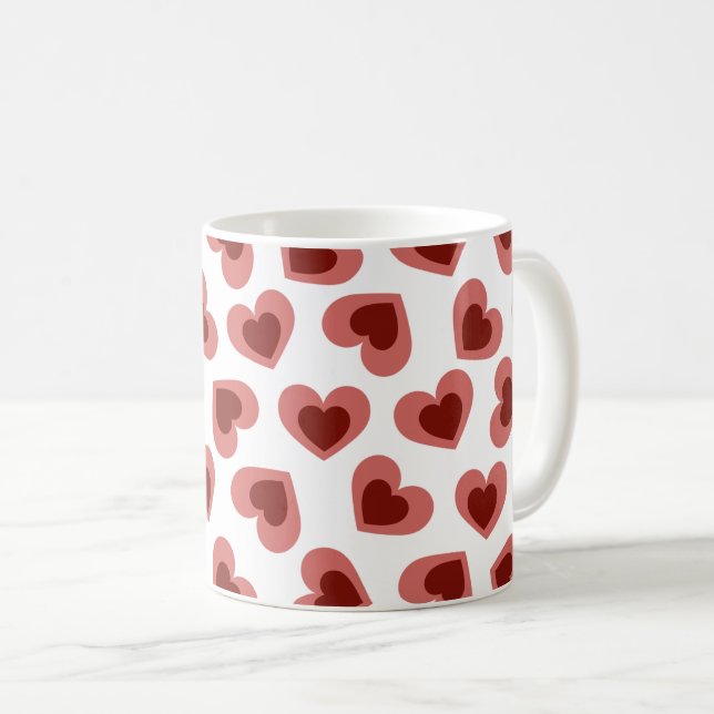 Pattern of Hearts Stylish Modern White Red Chic  Coffee Mug (Front Right)