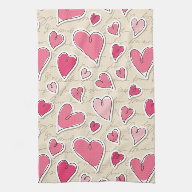Pattern of Hearts Tea Towel (Vertical)