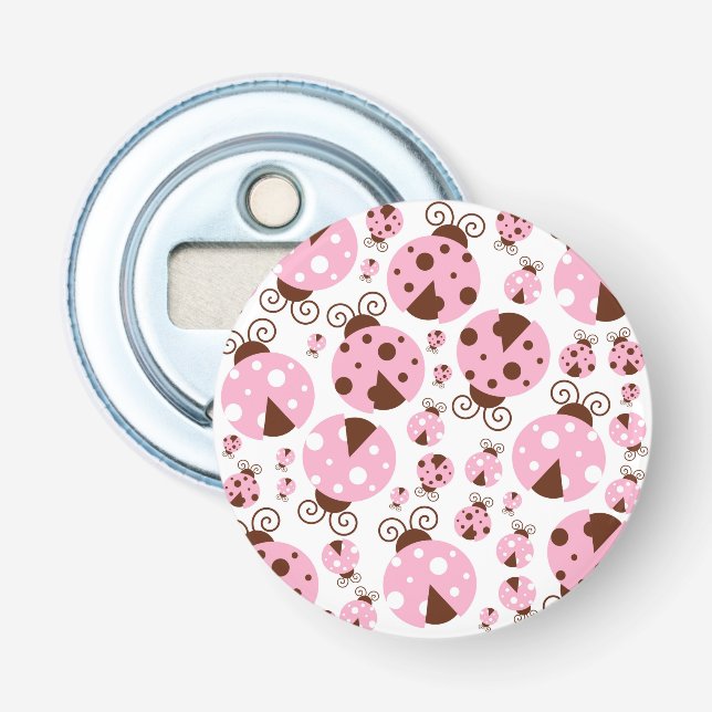 Pattern Of Ladybugs, Cute Ladybugs, Pink Ladybugs Bottle Opener (Front)