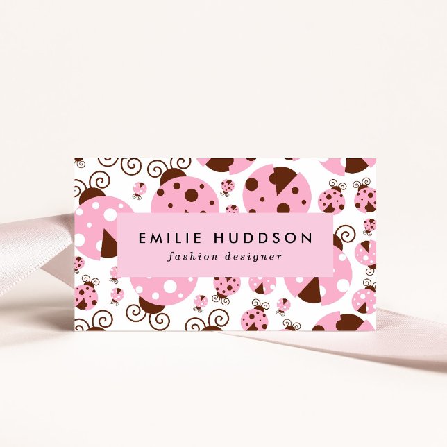 Pattern Of Ladybugs, Cute Ladybugs, Pink Ladybugs Business Card (Creator Uploaded)