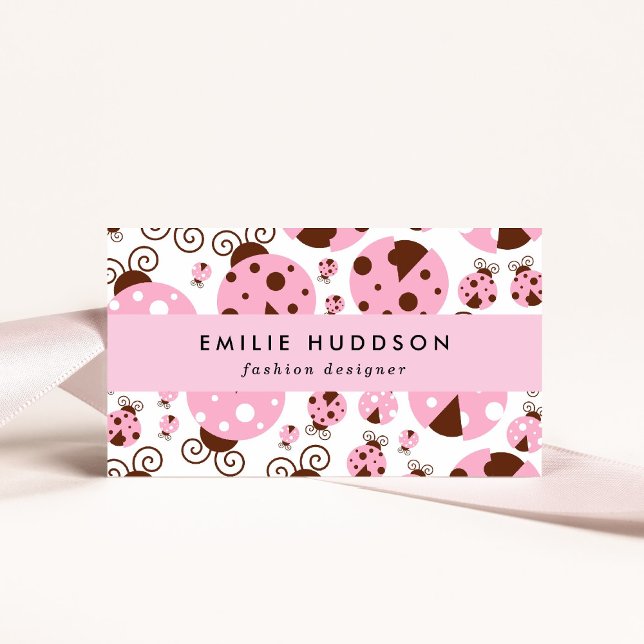 Pattern Of Ladybugs, Cute Ladybugs, Pink Ladybugs Business Card (Creator Uploaded)