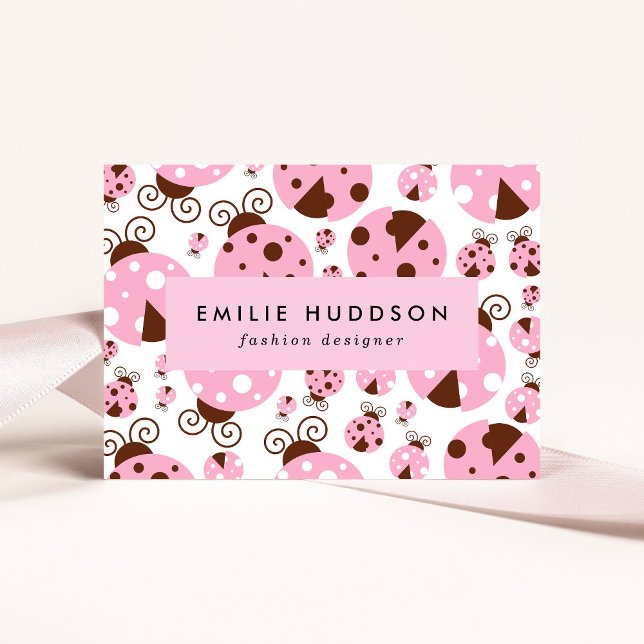 Pattern Of Ladybugs, Cute Ladybugs, Pink Ladybugs Business Card (Creator Uploaded)