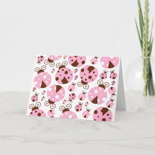 Pattern Of Ladybugs, Cute Ladybugs, Pink Ladybugs Card (Front)