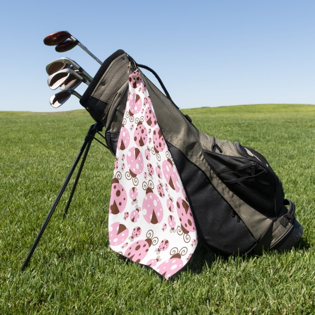 Pattern Of Ladybugs, Cute Ladybugs, Pink Ladybugs Golf Towel (Green)