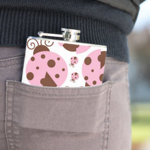 Pattern Of Ladybugs, Cute Ladybugs, Pink Ladybugs Hip Flask