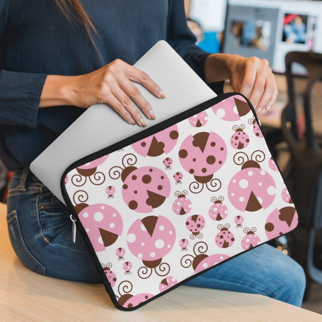 Pattern Of Ladybugs, Cute Ladybugs, Pink Ladybugs Laptop Sleeve (Creator Uploaded)