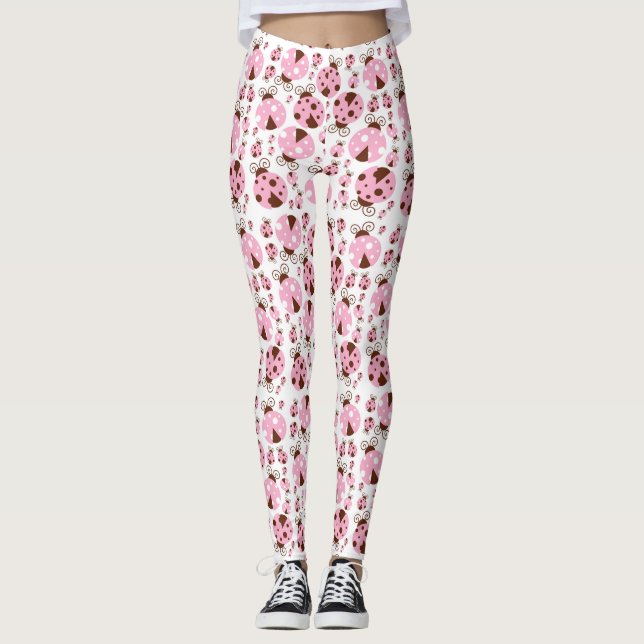Pattern Of Ladybugs, Cute Ladybugs, Pink Ladybugs Leggings (Front)