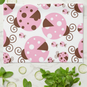 Pattern Of Ladybugs, Cute Ladybugs, Pink Ladybugs Tea Towel