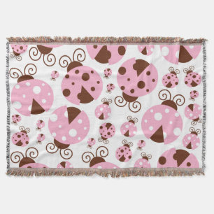 Pattern Of Ladybugs, Cute Ladybugs, Pink Ladybugs Throw Blanket