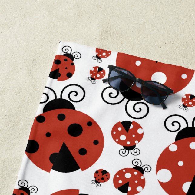 Pattern Of Ladybugs, Cute Ladybugs, Red Ladybugs Beach Towel (In Situ)