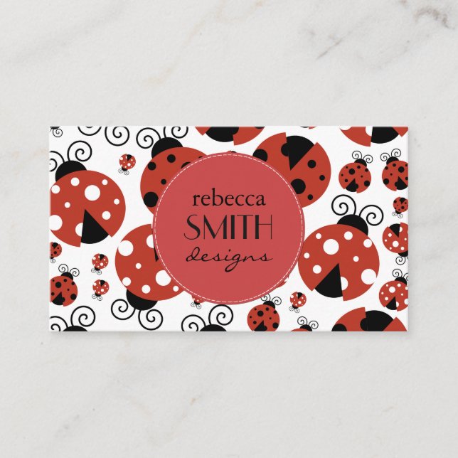 Pattern Of Ladybugs, Cute Ladybugs, Red Ladybugs Business Card (Front)