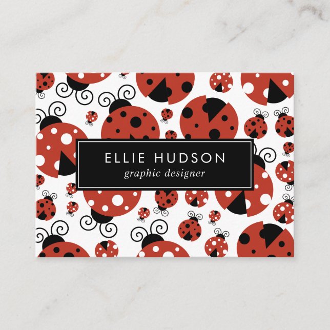 Pattern Of Ladybugs, Cute Ladybugs, Red Ladybugs Business Card (Front)
