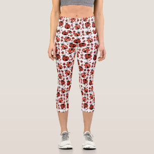 Pattern Of Ladybugs, Cute Ladybugs, Red Ladybugs Capri Leggings