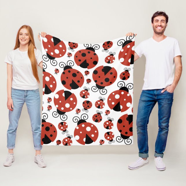 Pattern Of Ladybugs, Cute Ladybugs, Red Ladybugs Fleece Blanket (In Situ)