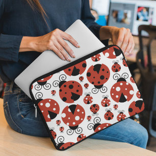 Pattern Of Ladybugs, Cute Ladybugs, Red Ladybugs Laptop Sleeve